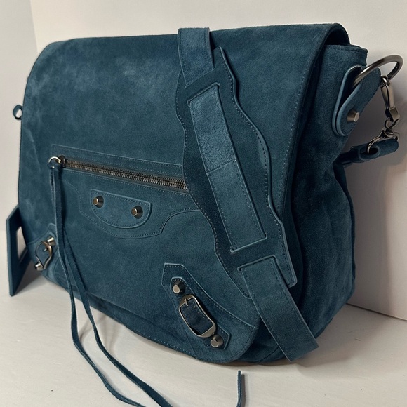 Balenciaga Neo Folk Messenger Bag Teal Suede Studded shoulder strap crossbody - Picture 6 of 15
